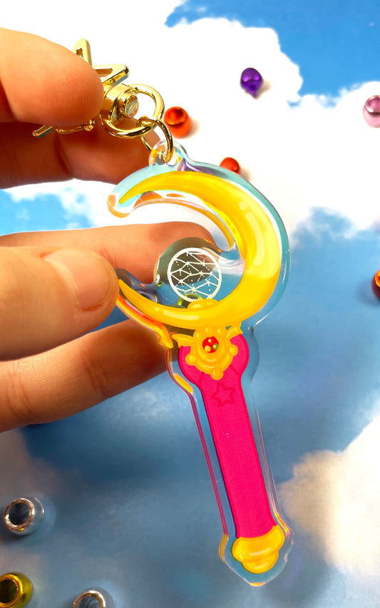 Moon Wand Rainbow Keychain