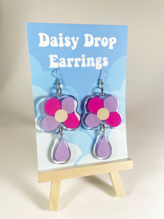 Pink N' Purple Daisy Drop Earrings