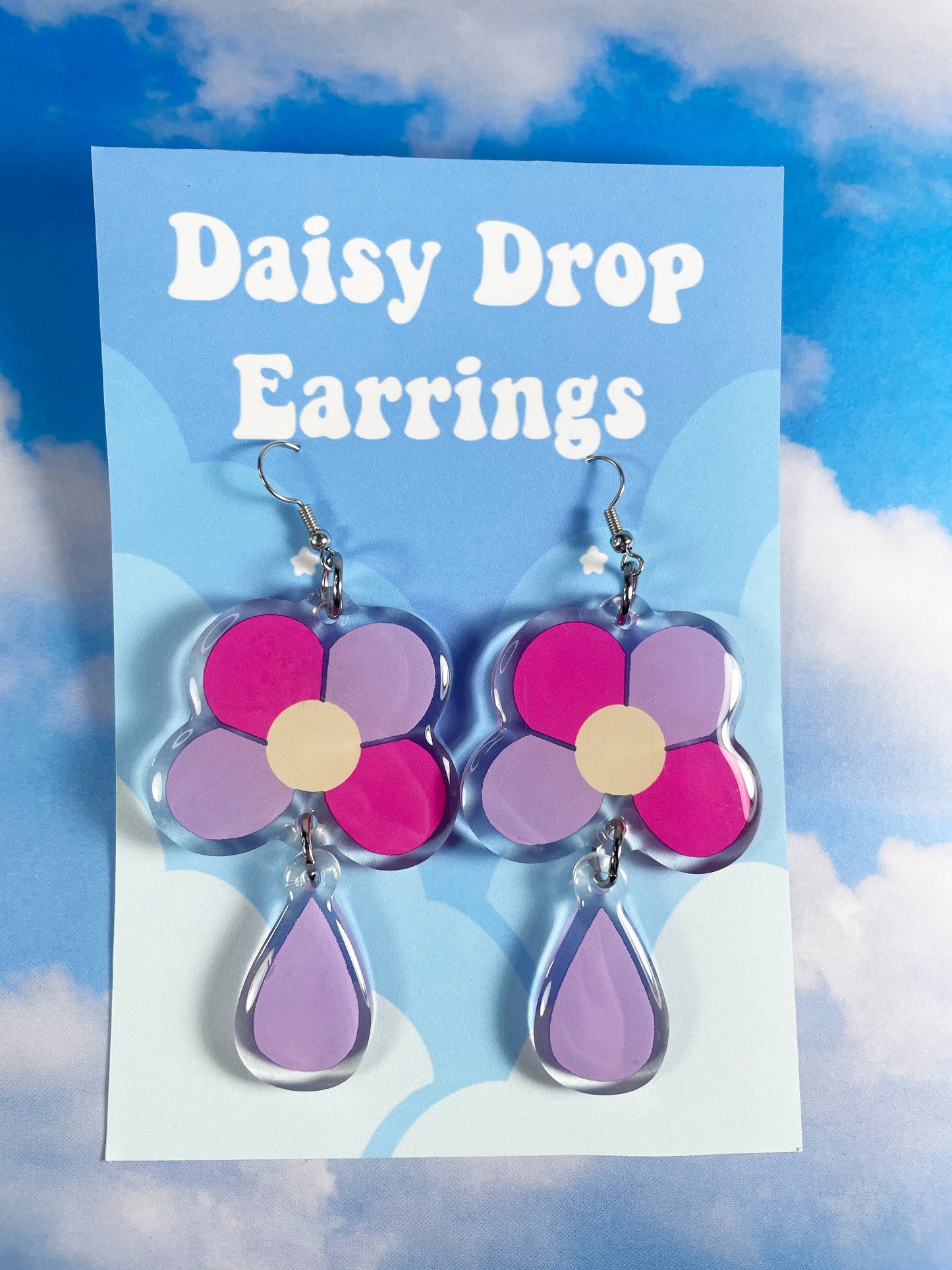 Pink N' Purple Daisy Drop Earrings