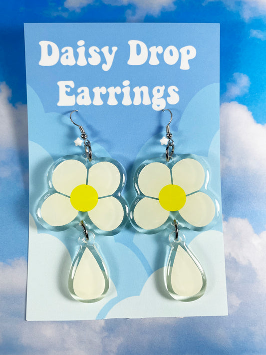 White Daisy Drop Earrings
