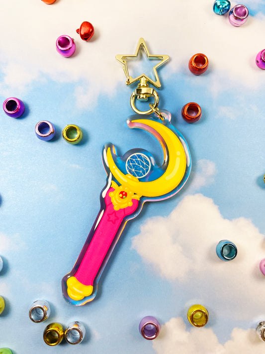 Moon Wand Rainbow Keychain
