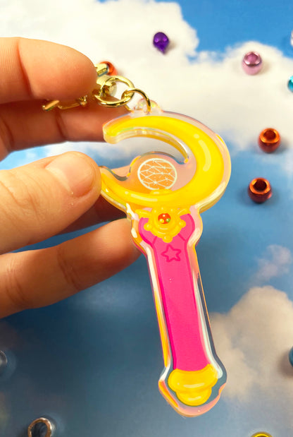Moon Wand Rainbow Keychain