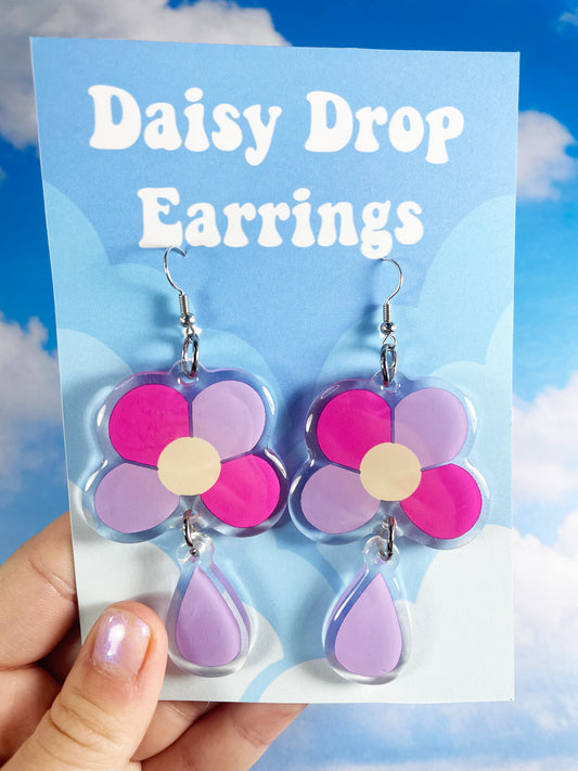 Pink N' Purple Daisy Drop Earrings
