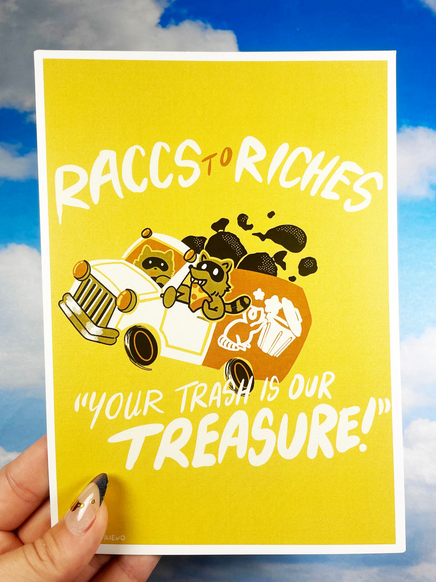 Raccoon Trash Service Mini Print