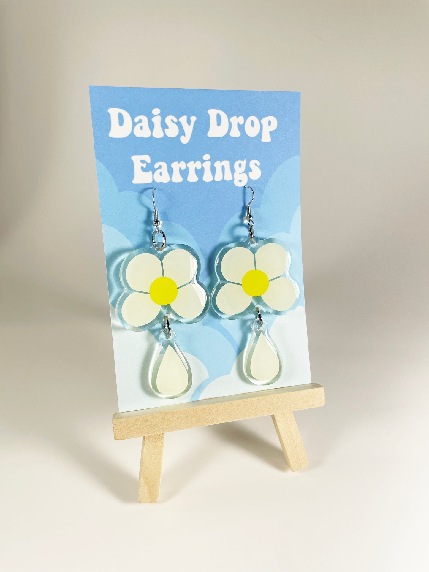 White Daisy Drop Earrings