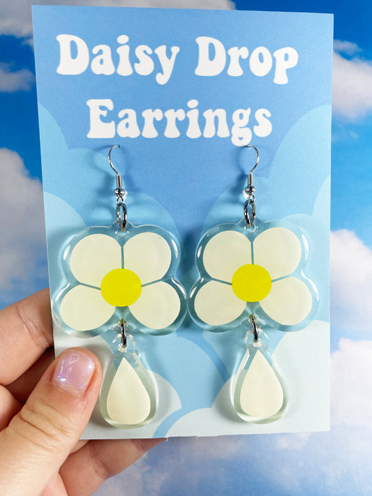 White Daisy Drop Earrings